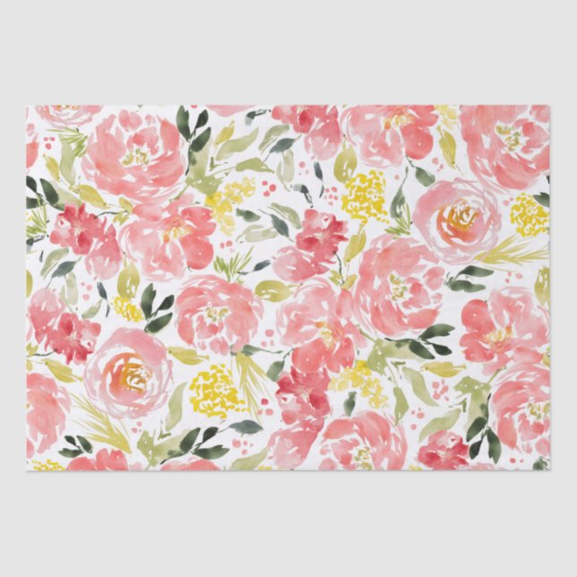 Papel De Seda Patrón de acuarela floral vibrante (Anverso)