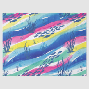 Papel De Seda Patrón de acuarela náutica retro (3)