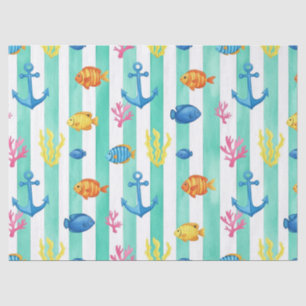 Papel De Seda Patrón de Acuarela Náutica Retro (9)
