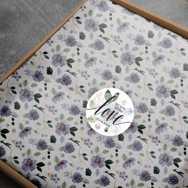 Papel De Seda Patrón de acuarela púrpura floral clásico (Tissue paper wrapping closed with our matching sticker available in our collection.)