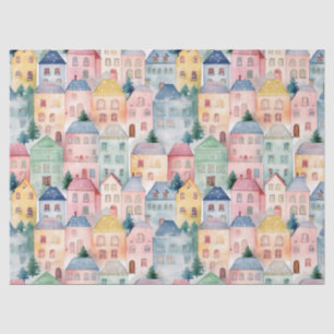 Papel De Seda Patrón de acuarela sin fisuras con casas