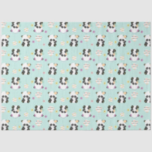 Papel De Seda Patrón de adorables pandas orientales en verde