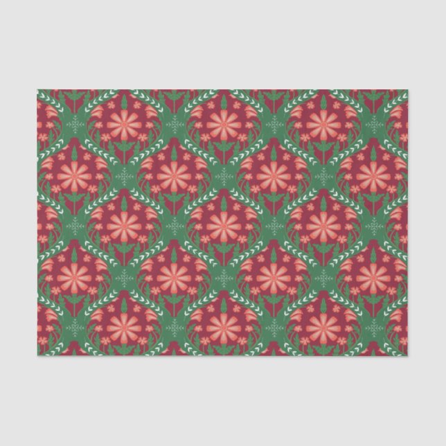 Papel De Seda Patrón de adornos navideños festivos (Anverso)