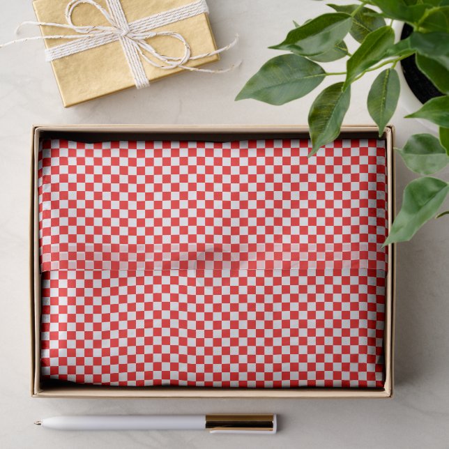 Papel De Seda Patrón de ajedrez croata rojo y blanco (Regalo )