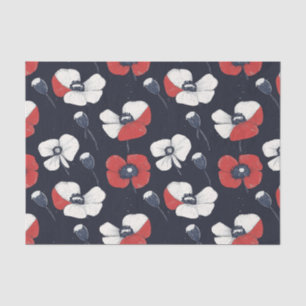 Papel De Seda Patrón de amapola blanca con acentos rojo y azul