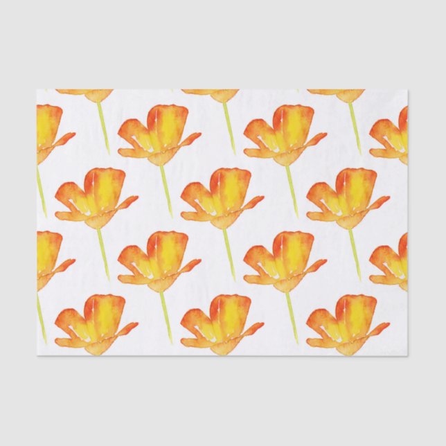 Papel De Seda Patrón de amapola CA acuarela (Anverso)