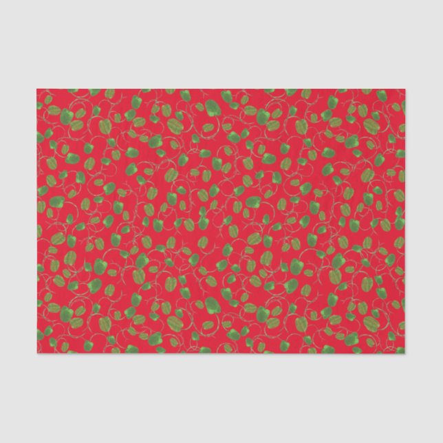Papel De Seda Patrón de amapolas verdes en rojo a Personalizar (Anverso)