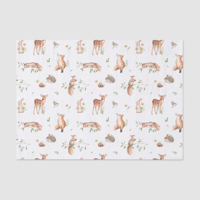Papel De Seda Patrón de amigos animales de Woodland (Anverso)