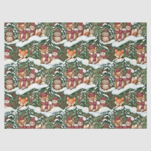 Papel De Seda Patrón de amigos del bosque invernal verde bosque