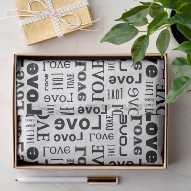 Papel De Seda Patrón de amor con letras negras  (Regalo )