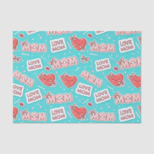 Papel De Seda Patrón de amor de mamá Pop Art en turquesa