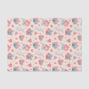 Papel De Seda Patrón de amor romántico acuarela día de San Valen