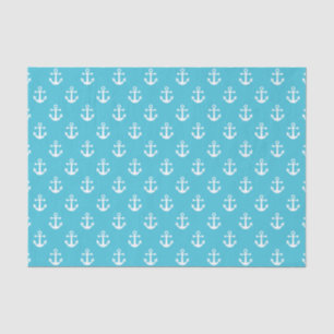 Papel De Seda Patrón de anclaje blanco y turquesa náutica