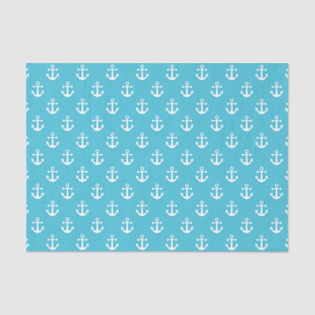 Papel De Seda Patrón de anclaje blanco y turquesa náutica (Anverso)