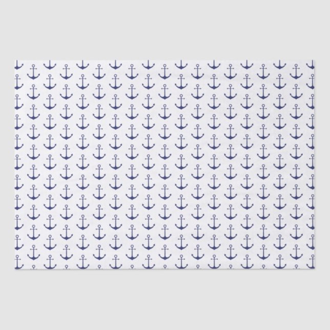 Papel De Seda Patrón de anclaje náutico azul marino (Anverso)