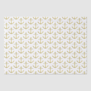 Papel De Seda Patrón de anclas de oro falso y blanco