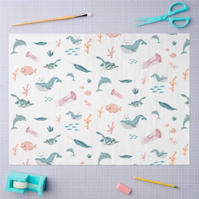 Papel De Seda Patrón de animales acuáticos del océano (Artesanía)