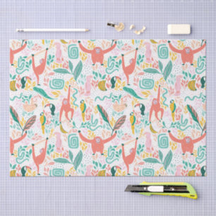 Papel De Seda Patrón de Animales Coloridos Felices de la Jungla