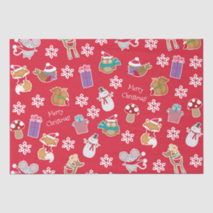 Papel De Seda Patrón de animales de Woodland Navidad Feliz Rojo