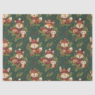 Papel De Seda Patrón de animales del bosque invernal Cottagecore