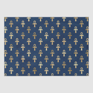 Papel De Seda Patrón de Ankh egipcio dorado y azul
