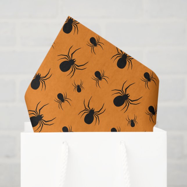 Papel De Seda Patrón de arañas de Halloween Negro y Naranja (Bolsa de regalo)