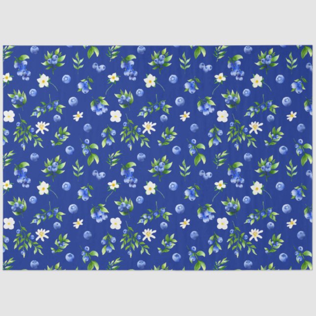 Papel De Seda Patrón de arándanos y follaje (Anverso)