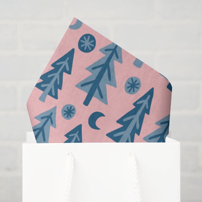 Papel de seda patrón de árbol azul de vacaciones d (Bolsa de regalo)