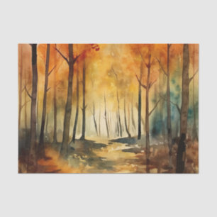 Papel De Seda Patrón de árbol de acuarela de bosque otoñal rústi
