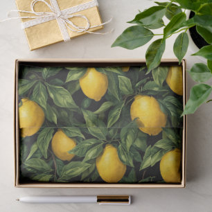 Papel De Seda Patrón de árbol de cítricos de limón vibrante