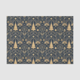 Papel De Seda Patrón de árbol de Navidad Art Déco azul marino