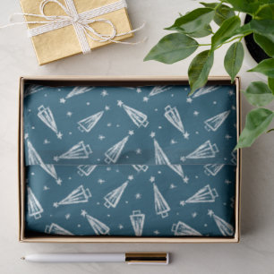 Papel De Seda Patrón de árbol de Navidad azul para regalos