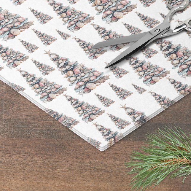 Papel De Seda Patrón de árbol de Navidad con conchas de playa (Beach Shell Christmas Tree Pattern Tissue Paper)