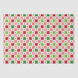 Papel De Seda Patrón de árbol de navidad de cheques - rojo, rosa