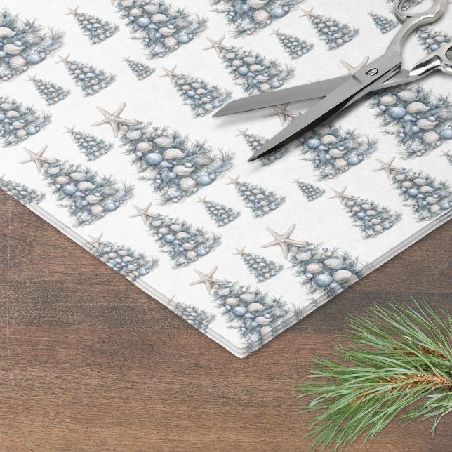 Papel De Seda Patrón de árbol de Navidad de conchas de playa (Beach Shell Christmas Tree Pattern Tissue Paper)