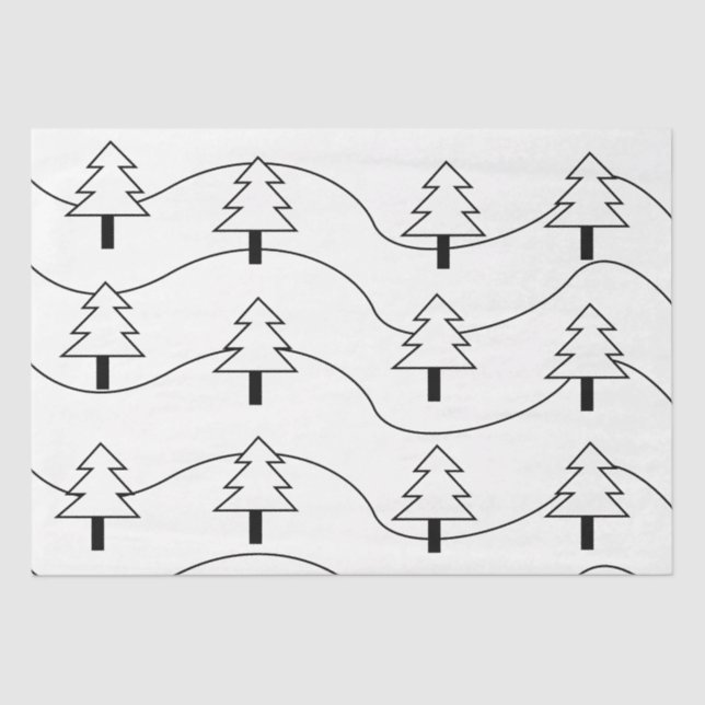 Papel De Seda Patrón de árbol de navidad de franja ondulada negr (Anverso)