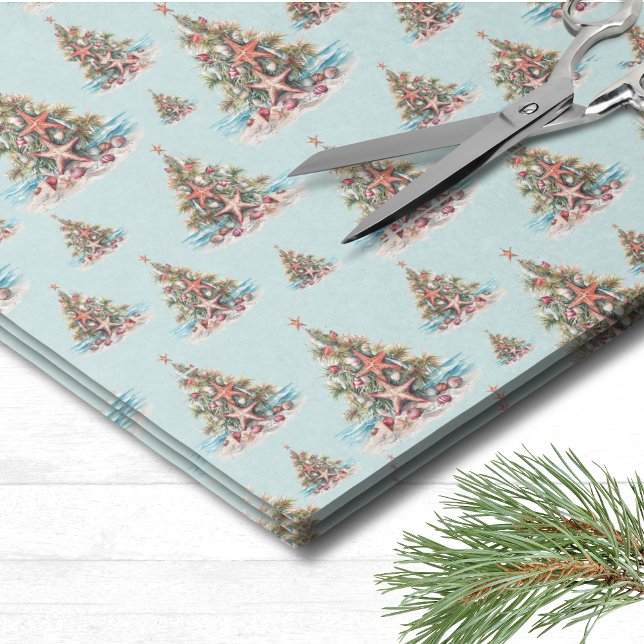 Papel De Seda Patrón de árbol de navidad de playa (Beach Christmas Tree Pattern Tissue Paper)