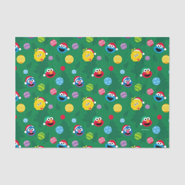 Papel De Seda Patrón de árbol de navidad de Plaza Sésamo (Anverso)
