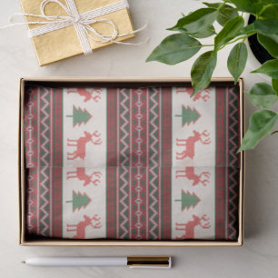 Papel De Seda Patrón de árbol de Navidad de renos de punto   Vac