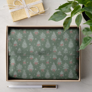 Papel De Seda Patrón de árbol de Navidad en Toile Verde