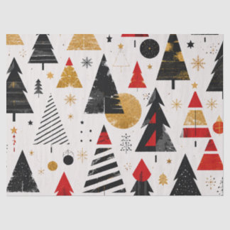 Papel De Seda Patrón de árbol de Navidad moderno en oro negro