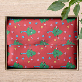 Papel De Seda Patrón de árbol de Navidad retro y divertido