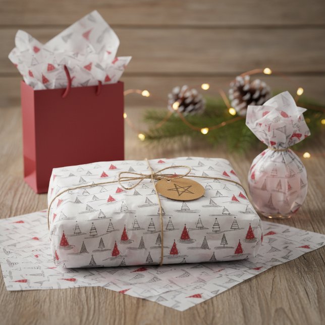 Papel De Seda Patrón de árbol de Navidad rojo #5 ID1009 (Subido por el creador)