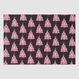 Papel De Seda Patrón de árbol de Navidad rosa negro moderno