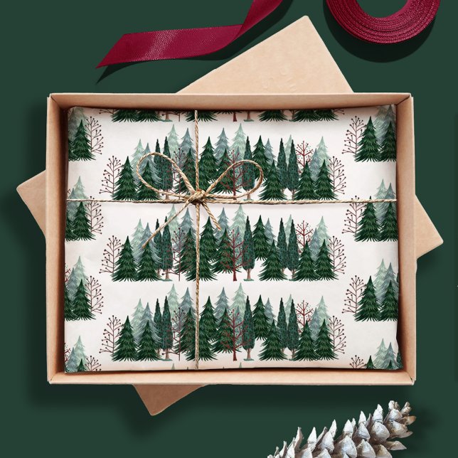 Papel De Seda Patrón de árbol de pino de Navidades rusos (Rustic Christmas Pine Tree Pattern Tissue Paper)