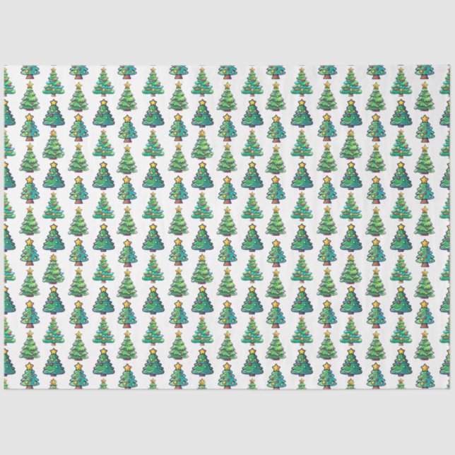 Papel De Seda Patrón de árbol navideño acuarela, Navidades (Anverso)
