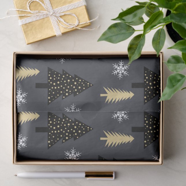 Papel De Seda Patrón de árbol navideño moderno de lujo en moda (Regalo )