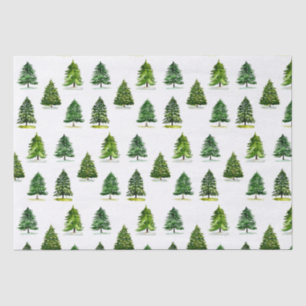 Papel De Seda Patrón de árboles de Navidad acuarela verde festiv