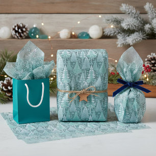 Papel De Seda Patrón de árboles de Navidad costeros estilizados 
