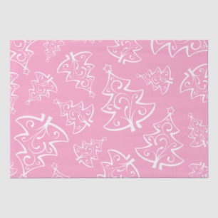 Papel De Seda Patrón de árboles de Navidad rosa claro y blanco